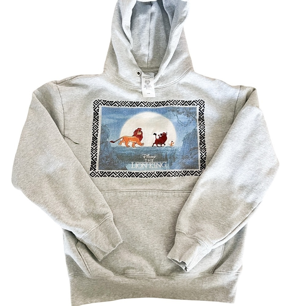Disney The Lion King Hoodie Simba & Pumbaa Graphic Sweatshirt Gray Unisex Medium
